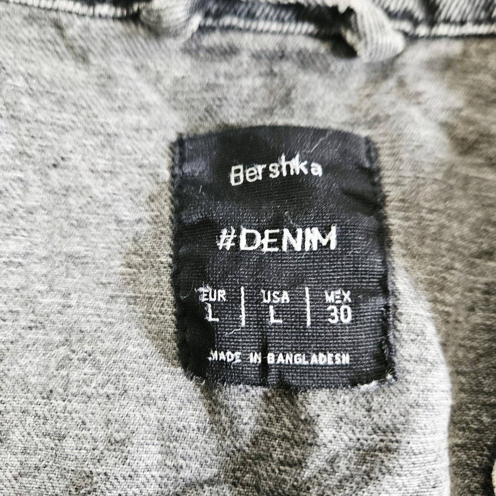 Bershka Women's Size Large Charcoal Grey Denim Trucker Jacket 90s‎ Style - Picture 5 of 6